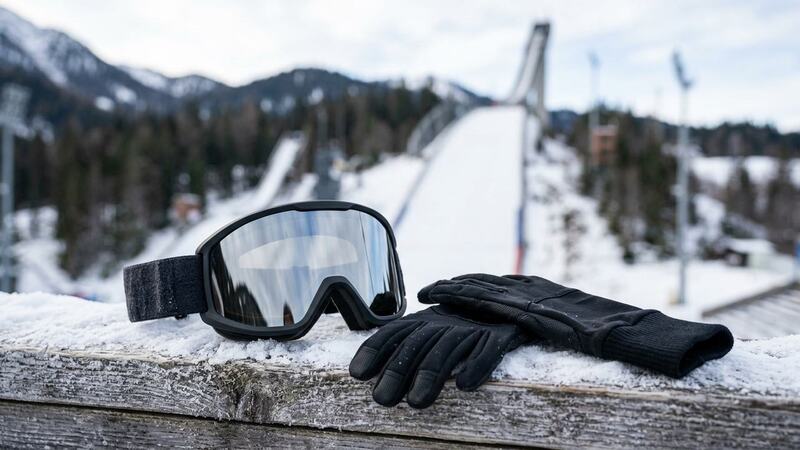 Skibrille und Handschuhe