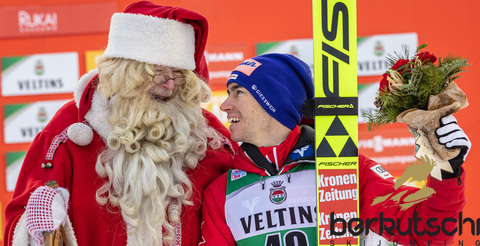 Kraft meets Santa after his win in Ruka (FIN)