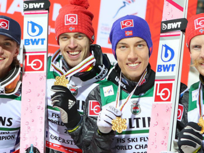 ノルウェーがスキーフライング世界王者に